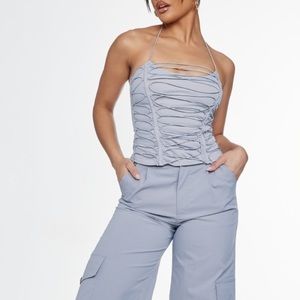 ✨Steel Gray Woven Elastic Lace Up Corset